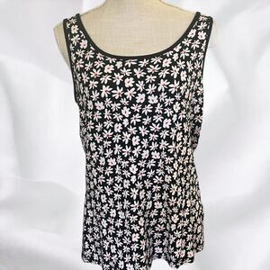 Cato, Large, Cotton Tank, Black with Red & White Flowers